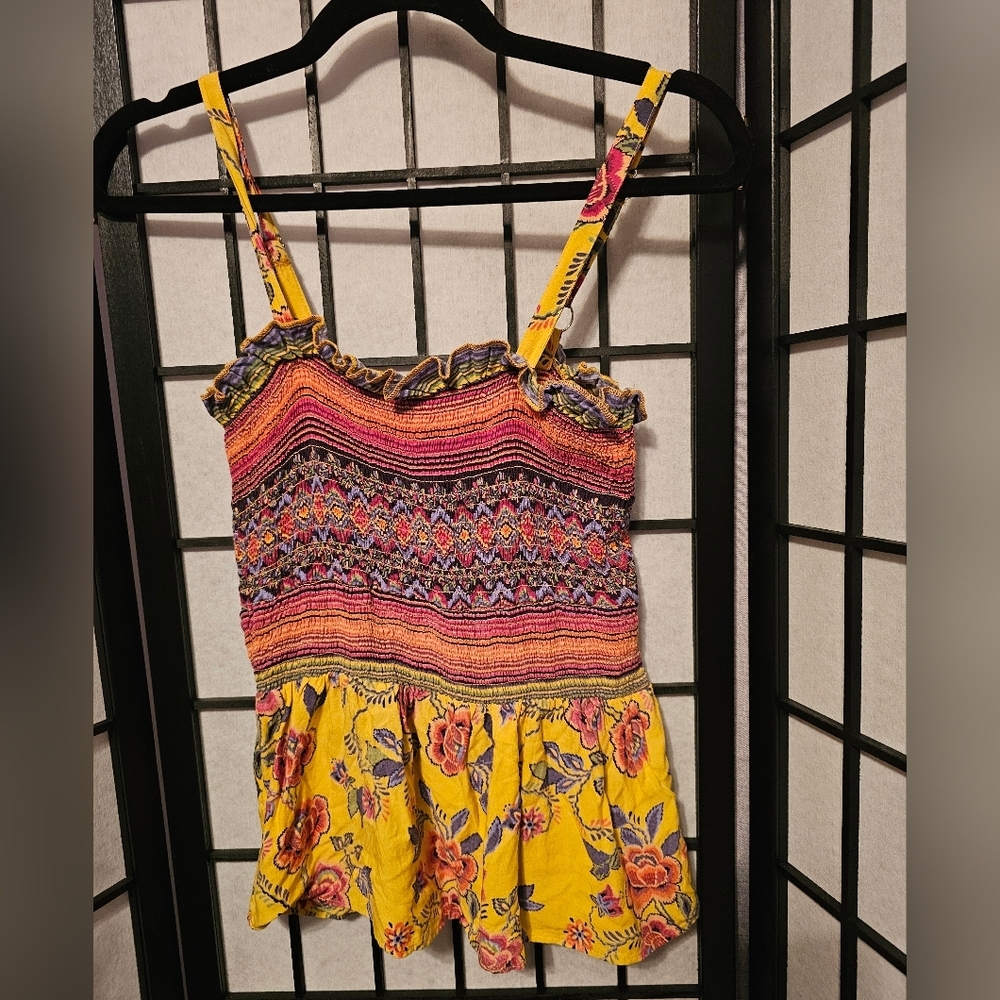 Vintage Angie Colorful‎ Tank Blouse With Adjustable straps Made in India Size M